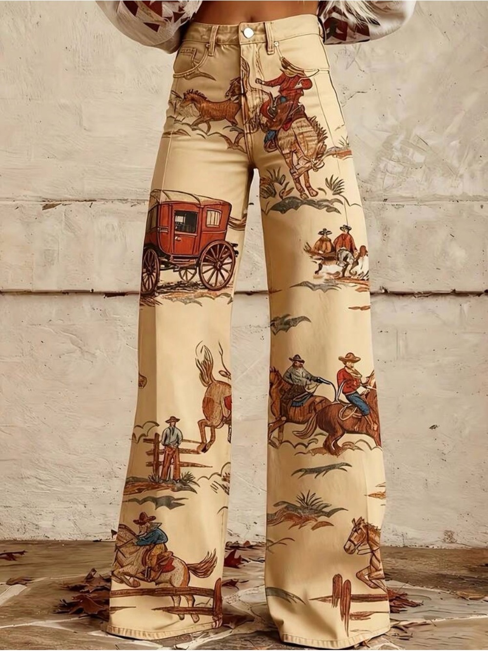 SHEIN - Western Wide-Leg Fabric Pants (Size Small)